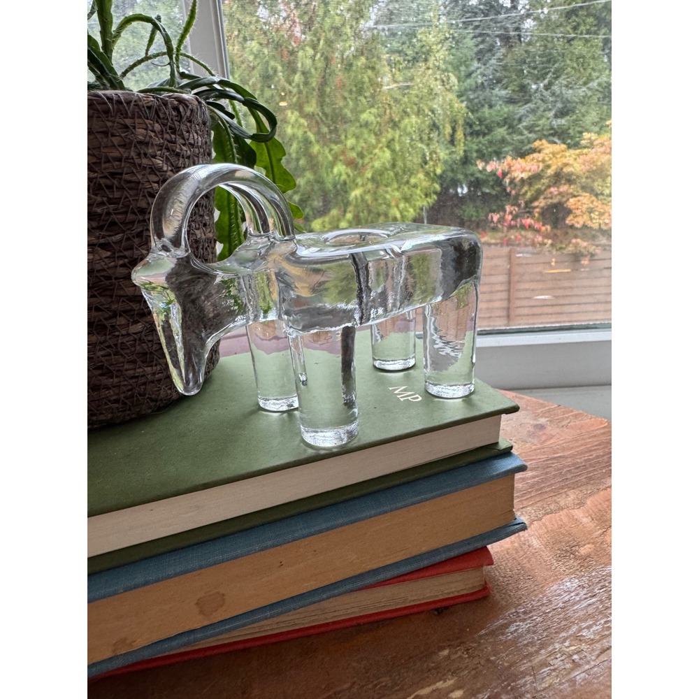 Vintage Kosta Boda Clear Glass Ram Goat Julbock Taper Candle Holder Bertil